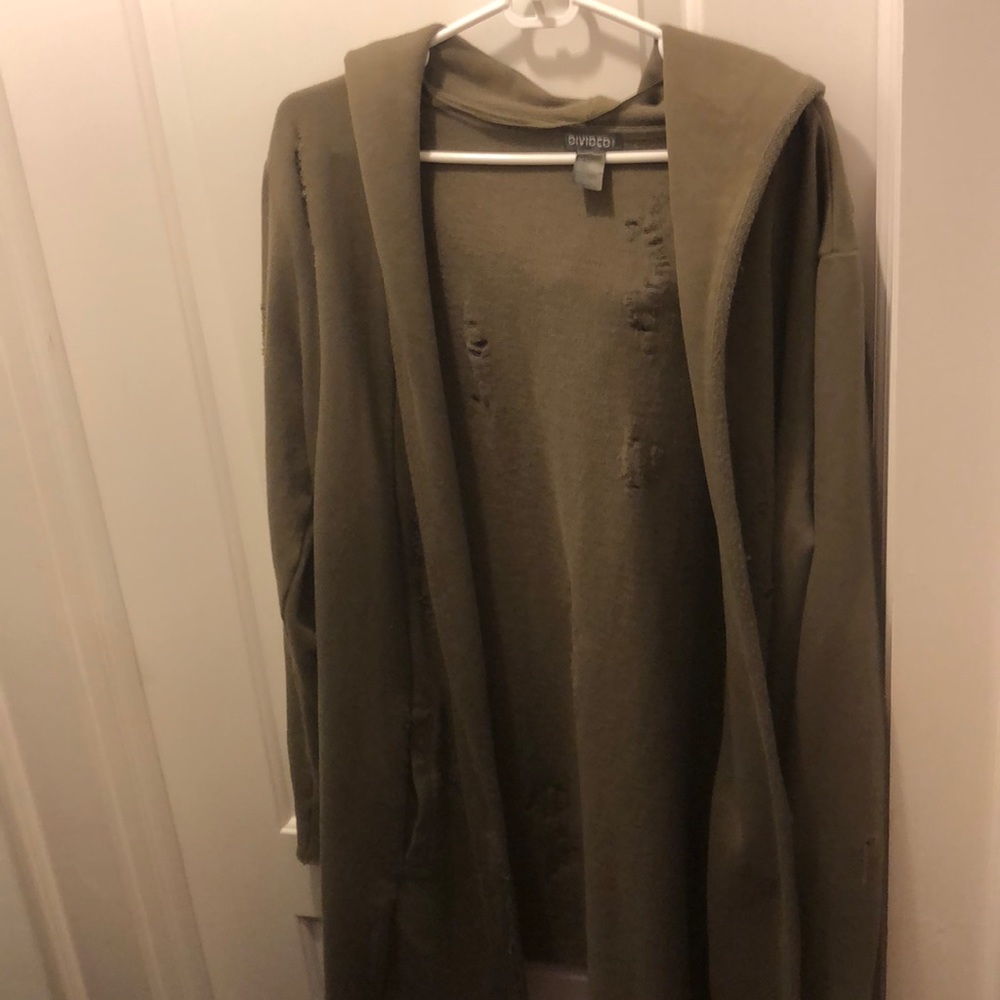 Olive green long fit distressed cloak